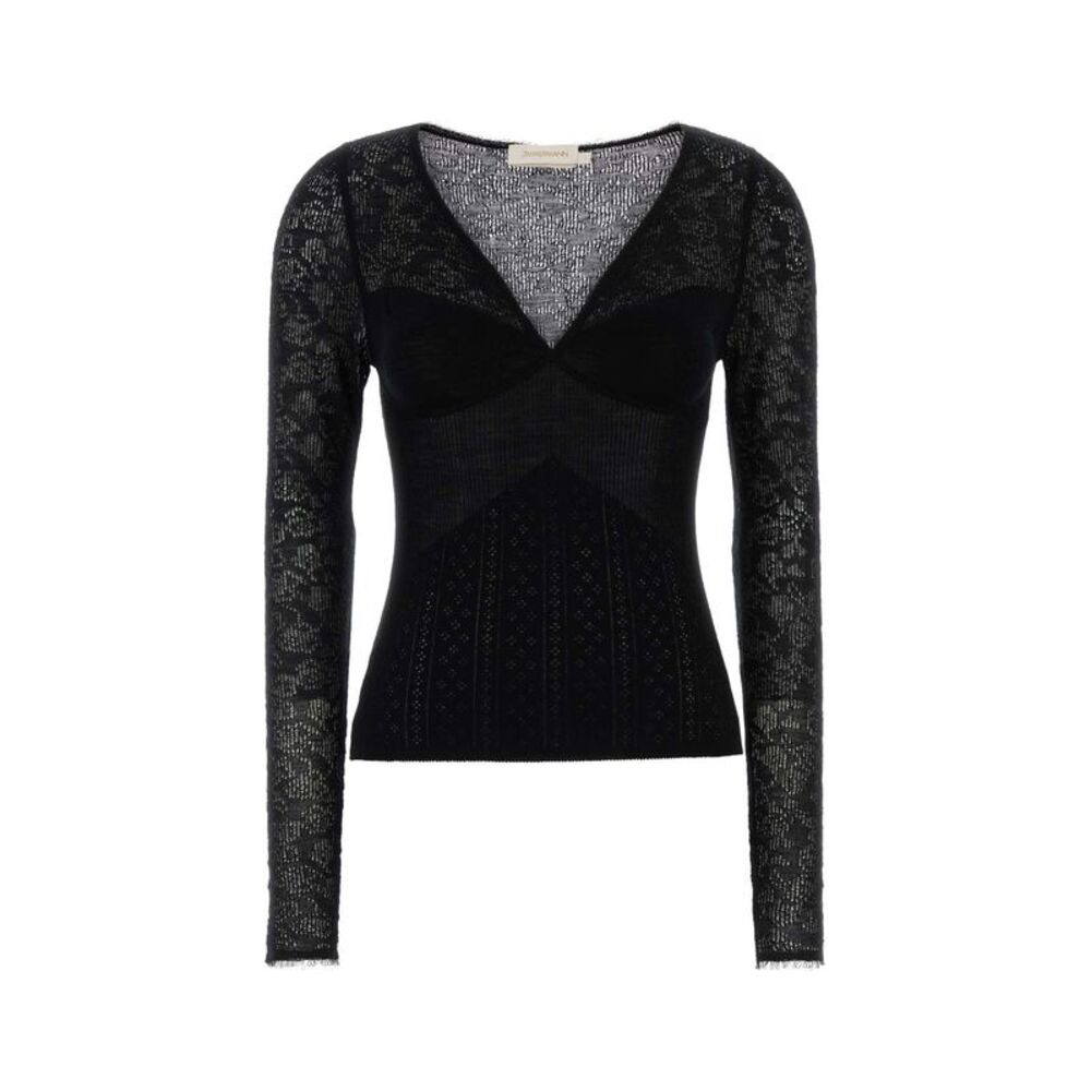 Zimmermann Women Black Wool Blend Pointelle Sweater